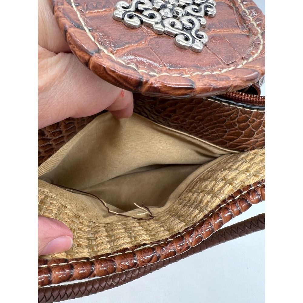 Straw Woven Shoulder Bag Boho Resort Coastal Brown Faux Croc Jute Vinyl Medium - Picture 4 of 8